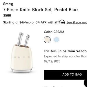 $500 retail SMEG Knife Set in Cream Color